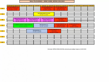 Urnik vadbe - mala telovadnica